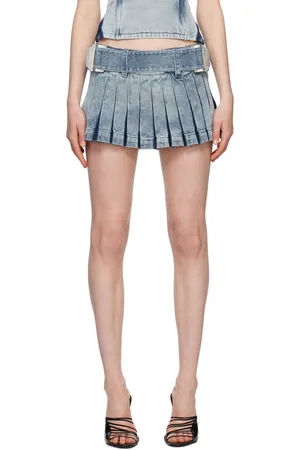 DION LEE Blue Knife Pleat Denim Miniskirt