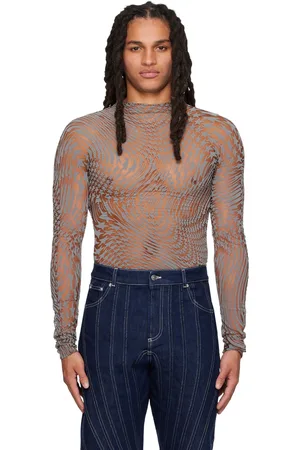 MUGLER Tan & Gray Star Turtleneck