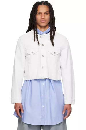 Maison Margiela Men Denim Jackets - White Collarless Denim Jacket