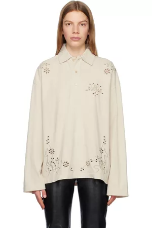 Acne Studios Women Polo Shirts - Beige Embroidered Polo