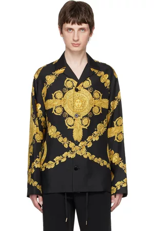 VERSACE Men Shirts - Black & Gold Maschera Baroque Shirt