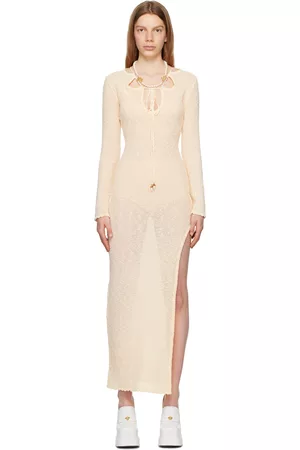 Casablanca Women Maxi Dresses - Off-White Cutout Maxi Dress