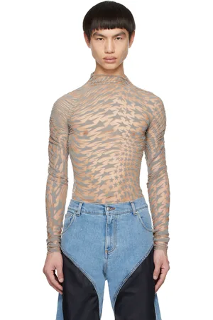 MUGLER Tan & Gray Star Turtleneck