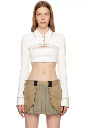 DION LEE Women Polo Shirts - Off-White Shrunken Snap Polo