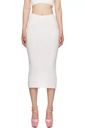 DANIELLE GUIZIO Women Midi Skirts - White Ribbed Midi Skirt