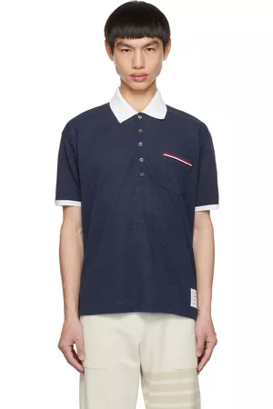 Thom Browne - Cotton Milano Contrast Short Sleeve Polo - 0 - Blue - Male