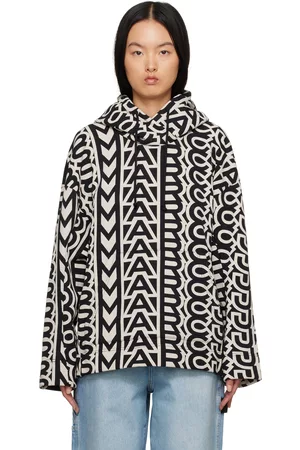 Marc Jacobs Women Hoodies - Black & Beige 'The Monogram Oversized Hoodie' Hoodie