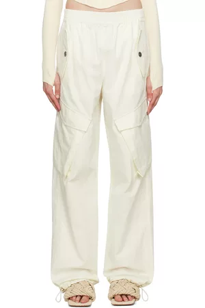 DION LEE Women Pants - White Elasticized Trousers
