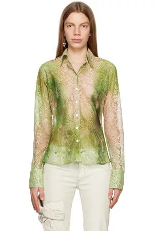 Acne Studios Women Shirts - Green Floral Shirt