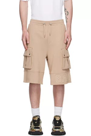 Balmain Men Shorts - Beige Embossed Shorts