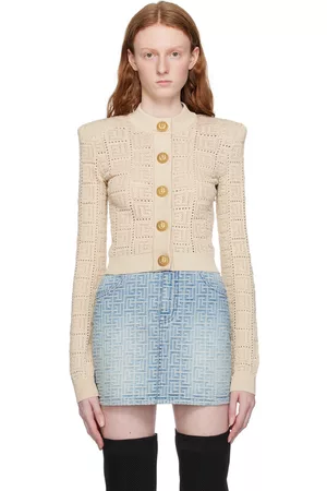Balmain Women Cardigans - Beige Monogram Cardigan