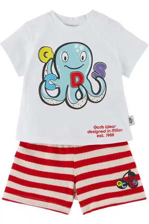 GCDS Shorts - Baby White & Red Graphic T-Shirt & Shorts Set