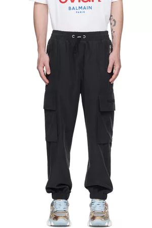 Balmain Men Cargo Pants - Black Bonded Cargo Pants