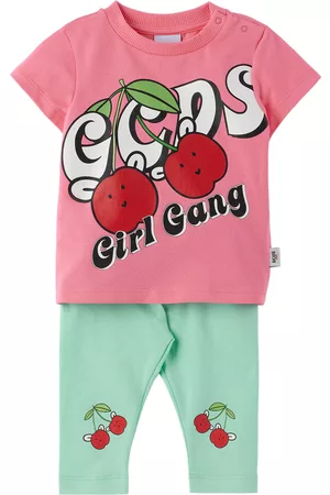 GCDS Girls Leggings - Baby Pink & Blue Graphic T-Shirt & Leggings Set