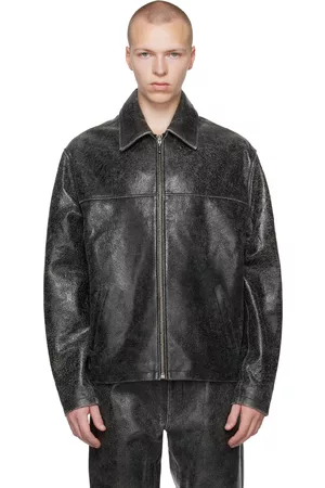Guess Men Leather Jackets - Black Cracked Leather Jacket
