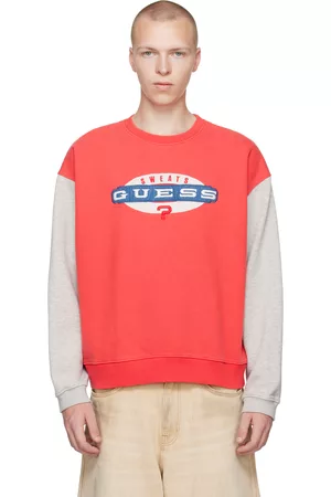 Guess Men Sweatshirts - Red & Grey Crewneck Sweatshirt