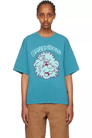 Brain Dead Women Jumpers - Blue Anarchy Wink Sweater