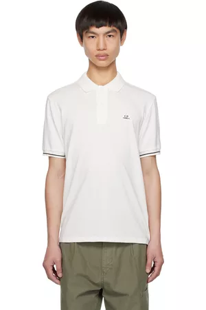 C.P. Company Men Polo Shirts - White Garment-Dyed Polo