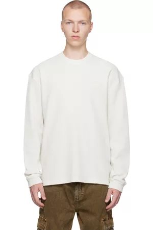 Guess Men Long Sleeve - Off-White Waffle Long Sleeve T-Shirt