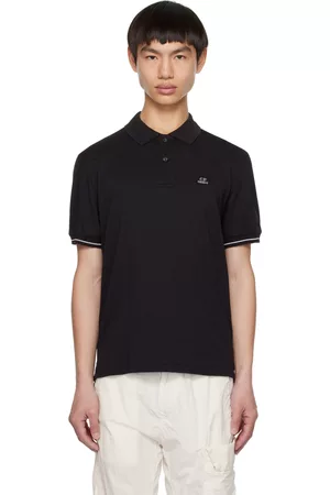 C.P. Company Men Polo Shirts - Black Garment-Dyed Polo