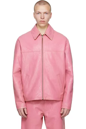Guess Men Leather Jackets - Pink Cracked Leather Jacket