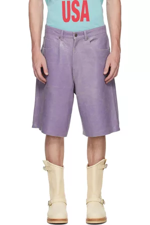Guess Men Shorts - Purple Cracked Leather Shorts
