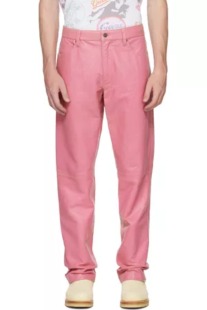 Guess Men Leather Pants - Pink Cracked Leather Pants