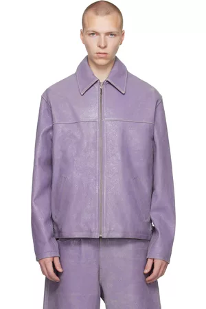 Guess Men Leather Jackets - Purple Cracked Leather Jacket