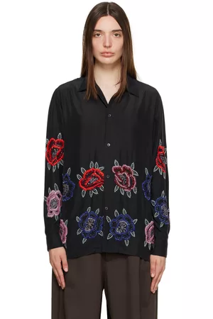 BODE Women Shirts - Black Beaded Poppy Shirt