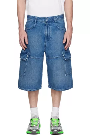 Givenchy Men Shorts - Blue Paneled Denim Shorts