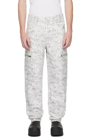 Givenchy Men Cargo Pants - White & Gray Destroyed Denim Cargo Pants