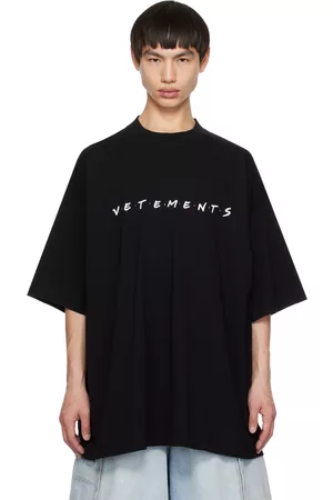 Vetements Men T-shirts - Black Embroidered T-Shirt