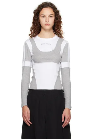 Palm Angels White & Gray Paneled Long Sleeve T-Shirt