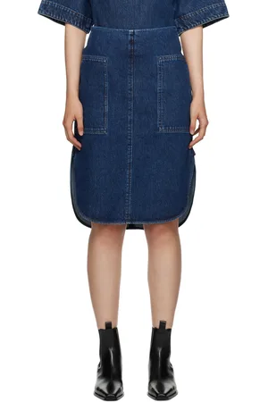 Totême Blue Curved Hem Denim Midi Skirt