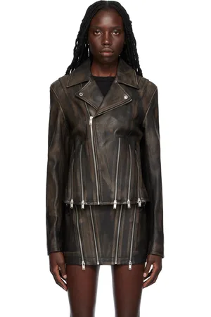 DION LEE Black Off-The-Shoulder Leather Jacket