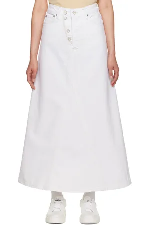Ganni White Double Fly Denim Maxi Skirt