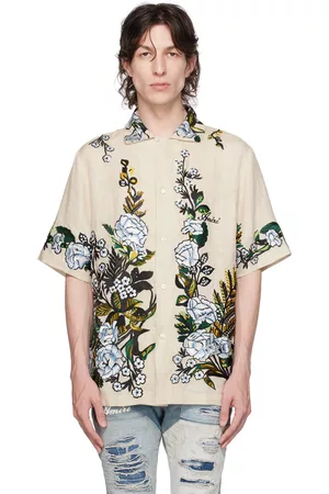 AMIRI Paint Splatter Gradient Logo Print Silk Twill Bowling Shirt