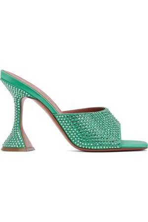 Amina Muaddi Green Lupita Crystal Heeled Sandals