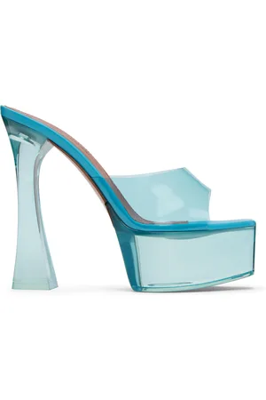 Amina Muaddi Blue Dalida Glass Plateau Heeled Sandals