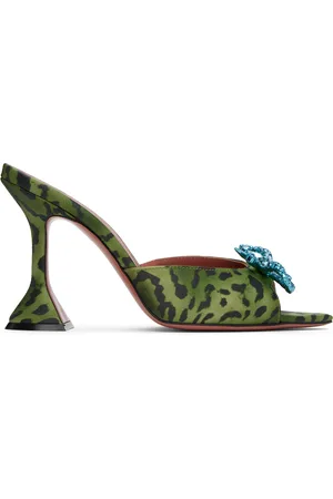 Amina Muaddi Green & Black Rosie Slipper Heeled Sandals