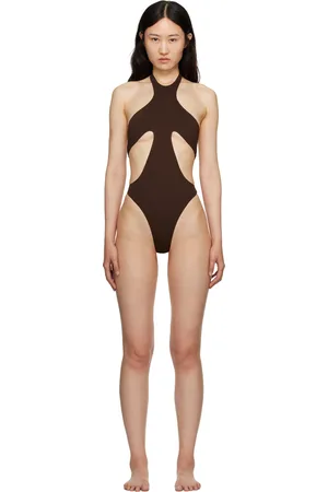 MUGLER Brown Cutout Swimsuit