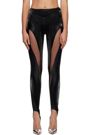 MUGLER Black Quilted Faux-Leather Leggings