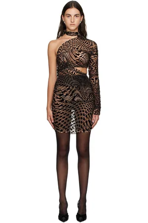 MUGLER Beige & Black Flocked Minidress