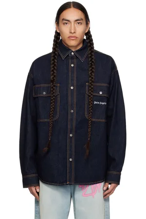 Palm Angels Navy Embroidered Denim Shirt