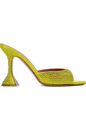 Amina Muaddi Yellow Caroline Crystal Heeled Sandals