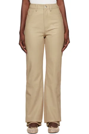 REMAIN Birger Christensen Beige Straight Leather Pants