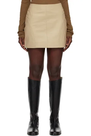 REMAIN Birger Christensen Beige Zip Leather Miniskirt