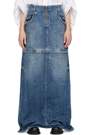 MARTINE ROSE Blue Zip Off Denim Maxi Skirt