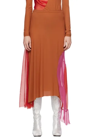 Paula Canovas Del Vas Pink & Tan Paneled Midi Skirt