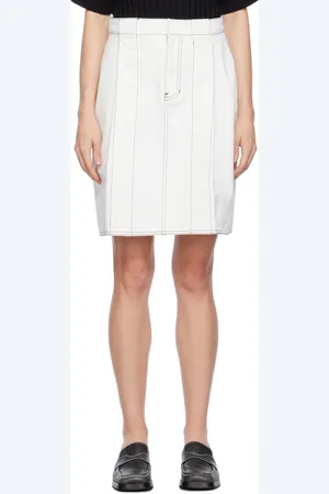 We11 Done White Tucked Denim Miniskirt